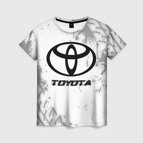Женская футболка 3D с принтом Toyota speed на светлом фоне со следами шин в Курске, 100% полиэфир ( синтетическое хлопкоподобное полотно) | прямой крой, круглый вырез горловины, длина до линии бедер | 