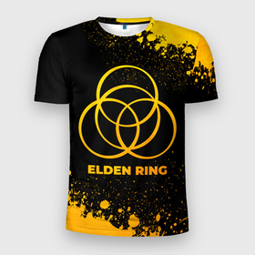 Мужская футболка 3D Slim с принтом Elden Ring   gold gradient в Екатеринбурге, 100% полиэстер с улучшенными характеристиками | приталенный силуэт, круглая горловина, широкие плечи, сужается к линии бедра | 