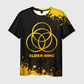 Мужская футболка 3D с принтом Elden Ring   gold gradient в Екатеринбурге, 100% полиэфир | прямой крой, круглый вырез горловины, длина до линии бедер | 