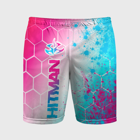 Мужские шорты спортивные с принтом Hitman neon gradient style: по вертикали в Тюмени,  |  | Тематика изображения на принте: 