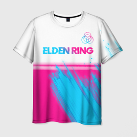 Мужская футболка 3D с принтом Elden Ring neon gradient style: символ сверху в Екатеринбурге, 100% полиэфир | прямой крой, круглый вырез горловины, длина до линии бедер | 