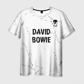 Мужская футболка 3D с принтом David Bowie glitch на светлом фоне: символ сверху в Тюмени, 100% полиэфир | прямой крой, круглый вырез горловины, длина до линии бедер | 