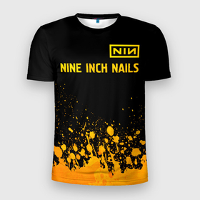Мужская футболка 3D Slim с принтом Nine Inch Nails   gold gradient: символ сверху в Белгороде, 100% полиэстер с улучшенными характеристиками | приталенный силуэт, круглая горловина, широкие плечи, сужается к линии бедра | Тематика изображения на принте: 