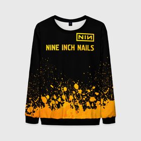 Мужской свитшот 3D с принтом Nine Inch Nails   gold gradient: символ сверху в Кировске, 100% полиэстер с мягким внутренним слоем | круглый вырез горловины, мягкая резинка на манжетах и поясе, свободная посадка по фигуре | Тематика изображения на принте: 