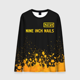 Мужской лонгслив 3D с принтом Nine Inch Nails   gold gradient: символ сверху в Белгороде, 100% полиэстер | длинные рукава, круглый вырез горловины, полуприлегающий силуэт | Тематика изображения на принте: 
