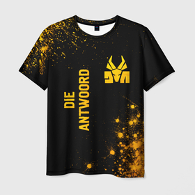 Мужская футболка 3D с принтом Die Antwoord   gold gradient: надпись, символ , 100% полиэфир | прямой крой, круглый вырез горловины, длина до линии бедер | 