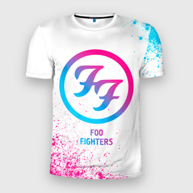 Мужская футболка 3D Slim с принтом Foo Fighters neon gradient style в Тюмени, 100% полиэстер с улучшенными характеристиками | приталенный силуэт, круглая горловина, широкие плечи, сужается к линии бедра | Тематика изображения на принте: 