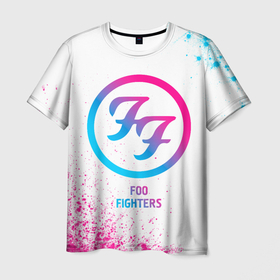 Мужская футболка 3D с принтом Foo Fighters neon gradient style в Кировске, 100% полиэфир | прямой крой, круглый вырез горловины, длина до линии бедер | 