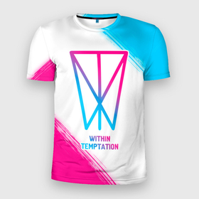 Мужская футболка 3D Slim с принтом Within Temptation neon gradient style в Екатеринбурге, 100% полиэстер с улучшенными характеристиками | приталенный силуэт, круглая горловина, широкие плечи, сужается к линии бедра | 