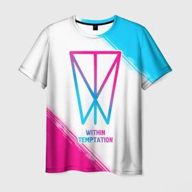 Мужская футболка 3D с принтом Within Temptation neon gradient style в Тюмени, 100% полиэфир | прямой крой, круглый вырез горловины, длина до линии бедер | 