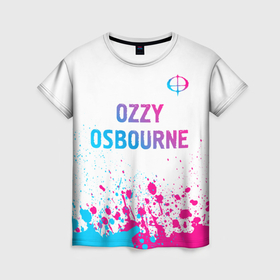Женская футболка 3D с принтом Ozzy Osbourne neon gradient style: символ сверху в Петрозаводске, 100% полиэфир ( синтетическое хлопкоподобное полотно) | прямой крой, круглый вырез горловины, длина до линии бедер | 