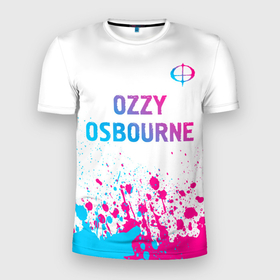 Мужская футболка 3D Slim с принтом Ozzy Osbourne neon gradient style: символ сверху в Новосибирске, 100% полиэстер с улучшенными характеристиками | приталенный силуэт, круглая горловина, широкие плечи, сужается к линии бедра | 