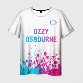 Мужская футболка 3D с принтом Ozzy Osbourne neon gradient style: символ сверху в Новосибирске, 100% полиэфир | прямой крой, круглый вырез горловины, длина до линии бедер | 