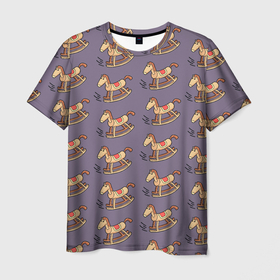 Мужская футболка 3D с принтом Деревянные лошадки качалки в Кировске, 100% полиэфир | прямой крой, круглый вырез горловины, длина до линии бедер | 