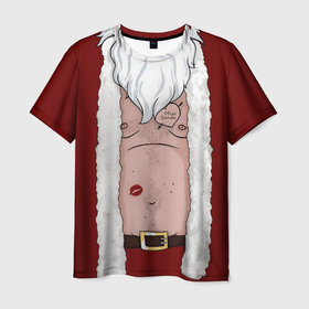 Мужская футболка 3D с принтом Прикольный костюм санта клауса   голое тело , 100% полиэфир | прямой крой, круглый вырез горловины, длина до линии бедер | 