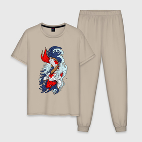 Мужская пижама хлопок с принтом Японские рыбки   карпы кои в Тюмени, 100% хлопок | брюки и футболка прямого кроя, без карманов, на брюках мягкая резинка на поясе и по низу штанин
 | 