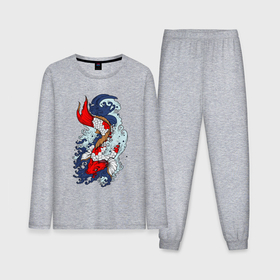 Мужская пижама с лонгсливом хлопок с принтом Японские рыбки   карпы кои ,  |  | Тематика изображения на принте: 