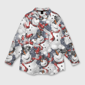 Мужская рубашка oversize 3D с принтом Зимний паттерн со снеговиками в Тюмени,  |  | Тематика изображения на принте: 
