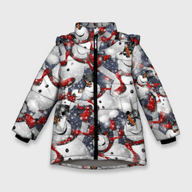 Зимняя куртка для девочек 3D с принтом Зимний паттерн со снеговиками в Кировске, ткань верха — 100% полиэстер; подклад — 100% полиэстер, утеплитель — 100% полиэстер. | длина ниже бедра, удлиненная спинка, воротник стойка и отстегивающийся капюшон. Есть боковые карманы с листочкой на кнопках, утяжки по низу изделия и внутренний карман на молнии. 

Предусмотрены светоотражающий принт на спинке, радужный светоотражающий элемент на пуллере молнии и на резинке для утяжки. | Тематика изображения на принте: 