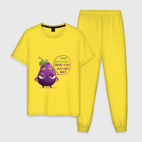 Мужская пижама хлопок с принтом Баклажаново   баклажану фиолетово в Тюмени, 100% хлопок | брюки и футболка прямого кроя, без карманов, на брюках мягкая резинка на поясе и по низу штанин
 | 