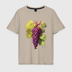 Мужская футболка хлопок Oversize с принтом Гроздь фиолетового винограда в Курске, 100% хлопок | свободный крой, круглый ворот, “спинка” длиннее передней части | 