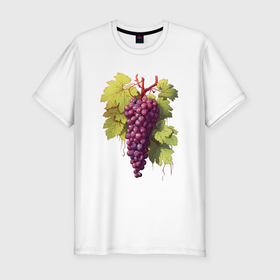 Мужская футболка хлопок Slim с принтом Гроздь фиолетового винограда в Курске, 92% хлопок, 8% лайкра | приталенный силуэт, круглый вырез ворота, длина до линии бедра, короткий рукав | Тематика изображения на принте: 