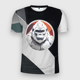 Мужская футболка 3D Slim с принтом Белая горилла в Екатеринбурге, 100% полиэстер с улучшенными характеристиками | приталенный силуэт, круглая горловина, широкие плечи, сужается к линии бедра | 