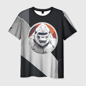Мужская футболка 3D с принтом Белая горилла в Екатеринбурге, 100% полиэфир | прямой крой, круглый вырез горловины, длина до линии бедер | 