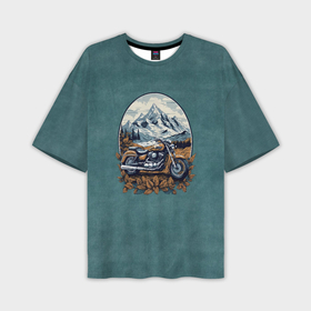 Мужская футболка oversize 3D с принтом Ретро мотоцикл на фоне гор ,  |  | 