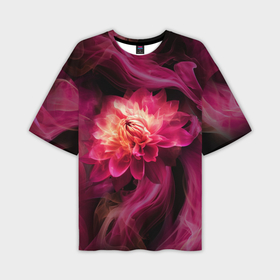 Мужская футболка oversize 3D с принтом Розовый цветок в огне   нейросеть ,  |  | Тематика изображения на принте: 