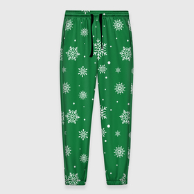 Мужские брюки 3D с принтом Hello winter green snow в Санкт-Петербурге, 100% полиэстер | манжеты по низу, эластичный пояс регулируется шнурком, по бокам два кармана без застежек, внутренняя часть кармана из мелкой сетки | 