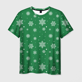 Мужская футболка 3D с принтом Hello winter green snow в Санкт-Петербурге, 100% полиэфир | прямой крой, круглый вырез горловины, длина до линии бедер | 