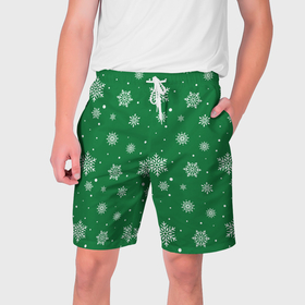 Мужские шорты 3D с принтом Hello winter green snow в Санкт-Петербурге,  полиэстер 100% | прямой крой, два кармана без застежек по бокам. Мягкая трикотажная резинка на поясе, внутри которой широкие завязки. Длина чуть выше колен | Тематика изображения на принте: 
