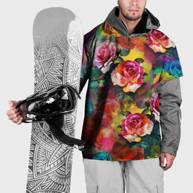 Накидка на куртку 3D с принтом Паттерн с розами   яркие цвета в Петрозаводске, 100% полиэстер |  | Тематика изображения на принте: 