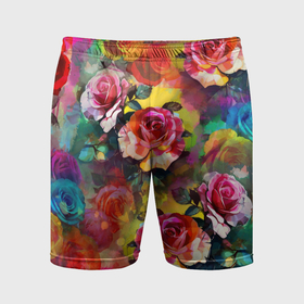 Мужские шорты спортивные с принтом Паттерн с розами   яркие цвета ,  |  | Тематика изображения на принте: 