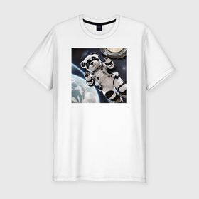 Мужская футболка хлопок Slim с принтом Панда астронавт в Курске, 92% хлопок, 8% лайкра | приталенный силуэт, круглый вырез ворота, длина до линии бедра, короткий рукав | 