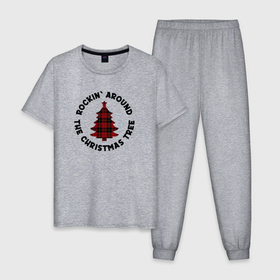 Мужская пижама хлопок с принтом Rocking around the christmas tree в Белгороде, 100% хлопок | брюки и футболка прямого кроя, без карманов, на брюках мягкая резинка на поясе и по низу штанин
 | Тематика изображения на принте: 