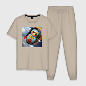 Мужская пижама хлопок с принтом Матрешка астронавт в Курске, 100% хлопок | брюки и футболка прямого кроя, без карманов, на брюках мягкая резинка на поясе и по низу штанин
 | Тематика изображения на принте: 