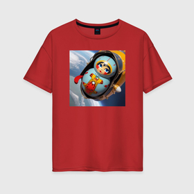 Женская футболка хлопок Oversize с принтом Матрешка астронавт в Кировске, 100% хлопок | свободный крой, круглый ворот, спущенный рукав, длина до линии бедер
 | 