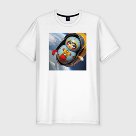 Мужская футболка хлопок Slim с принтом Матрешка астронавт в Белгороде, 92% хлопок, 8% лайкра | приталенный силуэт, круглый вырез ворота, длина до линии бедра, короткий рукав | 