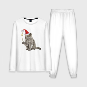 Мужская пижама с лонгсливом хлопок с принтом Пушистый котик новогодний ,  |  | 