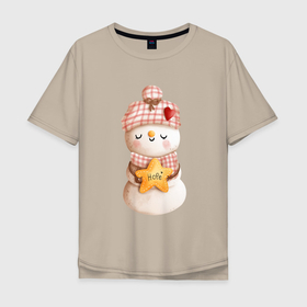 Мужская футболка хлопок Oversize с принтом Милый    снеговик в Тюмени, 100% хлопок | свободный крой, круглый ворот, “спинка” длиннее передней части | 