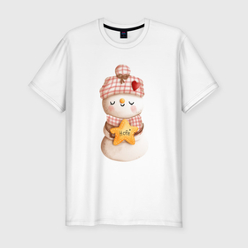 Мужская футболка хлопок Slim с принтом Милый    снеговик в Курске, 92% хлопок, 8% лайкра | приталенный силуэт, круглый вырез ворота, длина до линии бедра, короткий рукав | 