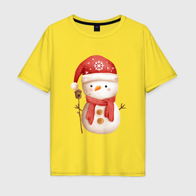 Мужская футболка хлопок Oversize с принтом Маленький снеговик , 100% хлопок | свободный крой, круглый ворот, “спинка” длиннее передней части | Тематика изображения на принте: 