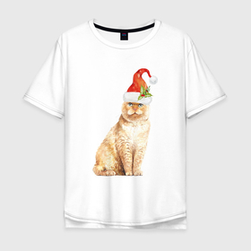 Мужская футболка хлопок Oversize с принтом Рыжий пушистый кот в Петрозаводске, 100% хлопок | свободный крой, круглый ворот, “спинка” длиннее передней части | Тематика изображения на принте: 