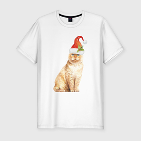 Мужская футболка хлопок Slim с принтом Рыжий пушистый кот в Петрозаводске, 92% хлопок, 8% лайкра | приталенный силуэт, круглый вырез ворота, длина до линии бедра, короткий рукав | Тематика изображения на принте: 