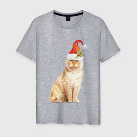 Мужская футболка хлопок с принтом Рыжий пушистый кот в Петрозаводске, 100% хлопок | прямой крой, круглый вырез горловины, длина до линии бедер, слегка спущенное плечо. | 