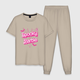 Мужская пижама хлопок с принтом Spooky Barbie в Петрозаводске, 100% хлопок | брюки и футболка прямого кроя, без карманов, на брюках мягкая резинка на поясе и по низу штанин
 | Тематика изображения на принте: 