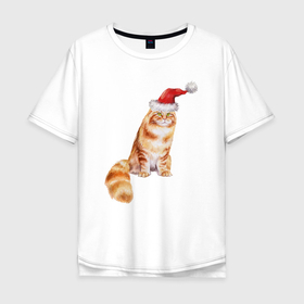 Мужская футболка хлопок Oversize с принтом Рыжий пушистый   кот в Санкт-Петербурге, 100% хлопок | свободный крой, круглый ворот, “спинка” длиннее передней части | 