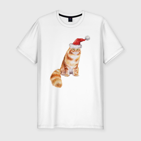 Мужская футболка хлопок Slim с принтом Рыжий пушистый   кот в Петрозаводске, 92% хлопок, 8% лайкра | приталенный силуэт, круглый вырез ворота, длина до линии бедра, короткий рукав | Тематика изображения на принте: 